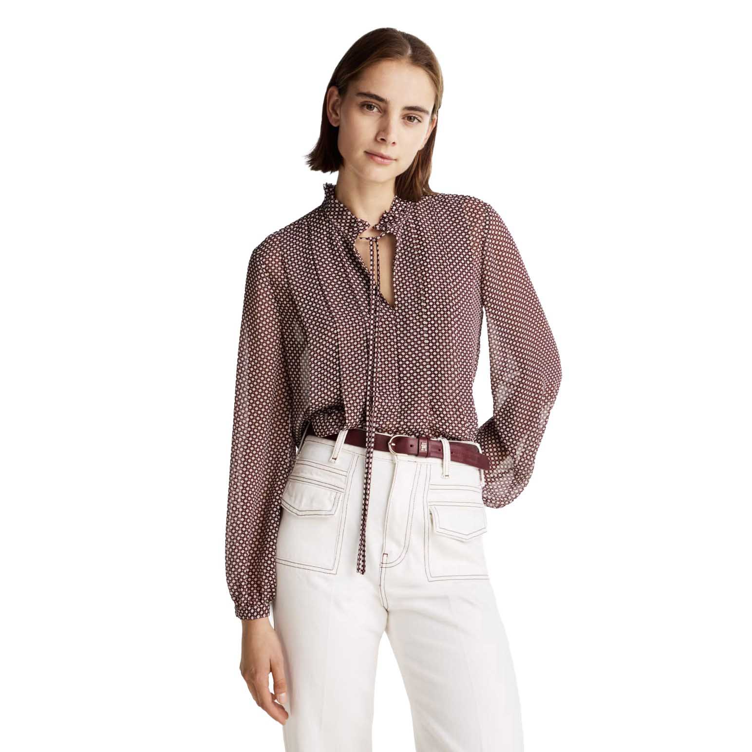 Tommy Hilfiger Ruffle Pleat Print Ls Blouse